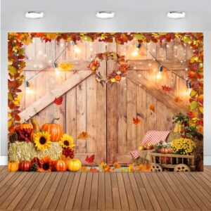 chaiya 7x5ft thanksgiving photography backdrop autumn harvest backdrop thanksgiving barn door backdrop pumpkin maple leaves sunflower haystack party supplies banner cy-237