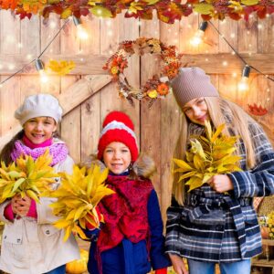 CHAIYA 7x5ft Thanksgiving Photography Backdrop Autumn Harvest Backdrop Thanksgiving Barn Door Backdrop Pumpkin Maple Leaves Sunflower Haystack Party Supplies Banner CY-237