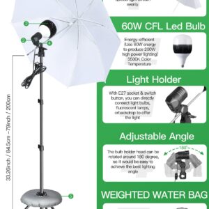 Photography Softbox Lighting Kit, 6.5 x 10ft Backdrop Stand System and E27 60W 5500K CFL Bulbs Softbox and Umbrellas Continuous Photo Lighting with Green/White/Black Backgrounds