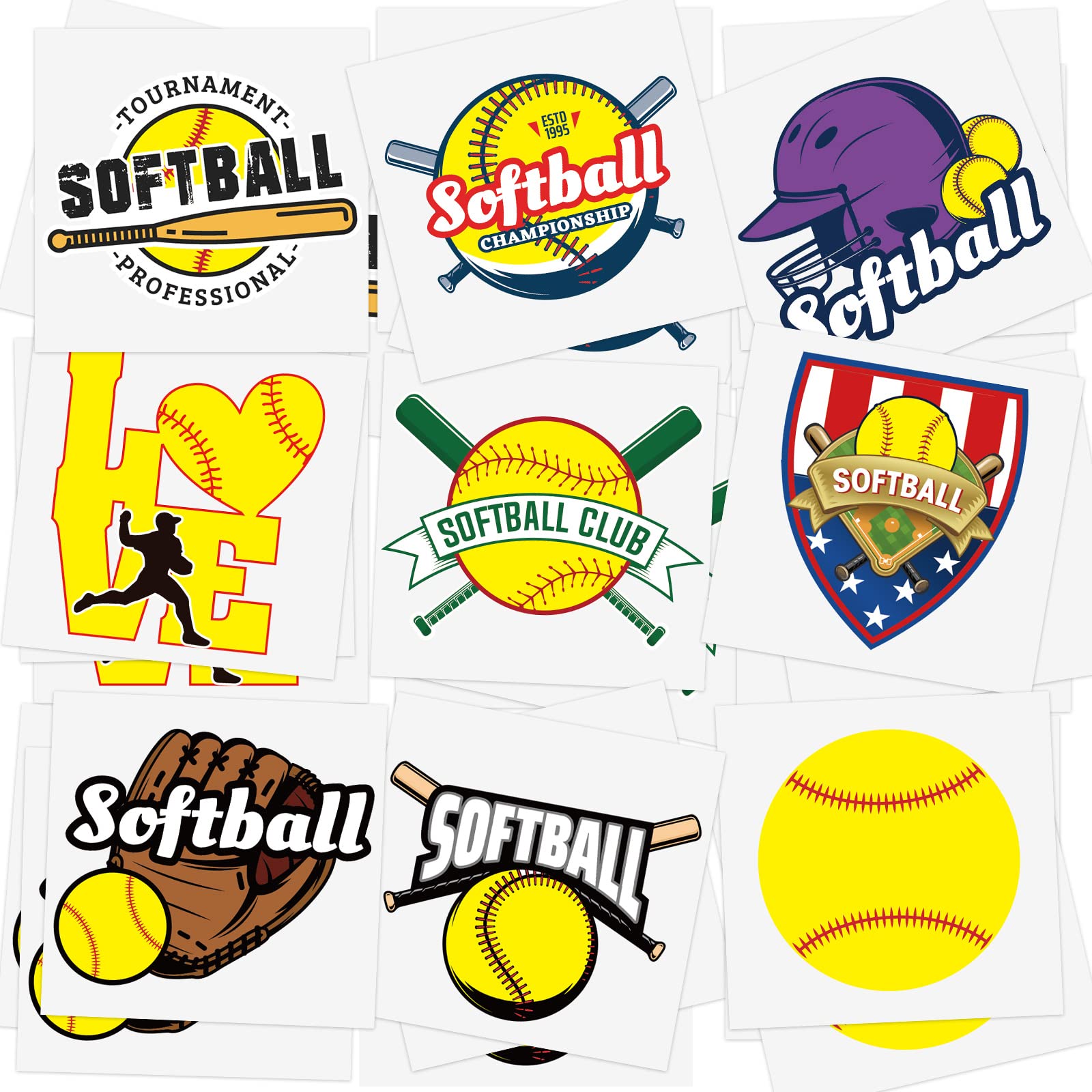 144 Pcs Softball Temporary Tattoos Baseball Tattoos Accessories Gifts Waterproof Players Temporary Stickers Ball Themed Birthday Party Decorations for Kids Girls Boys