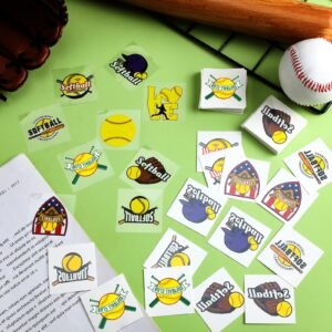 144 Pcs Softball Temporary Tattoos Baseball Tattoos Accessories Gifts Waterproof Players Temporary Stickers Ball Themed Birthday Party Decorations for Kids Girls Boys