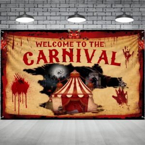 halloween circus backdrop creepy carnival party decoration horror theme welcome to the carnival background for photo booth halloween birthday indoor outdoor party supplies, 43.3 x 72.8 inches