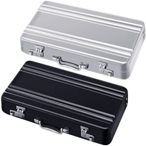 2 pcs business card holder suitcase aluminum business card case with waterproof pocket credit card holder for men business card organizer id cards aluminum briefcase gift for woman (black, white)