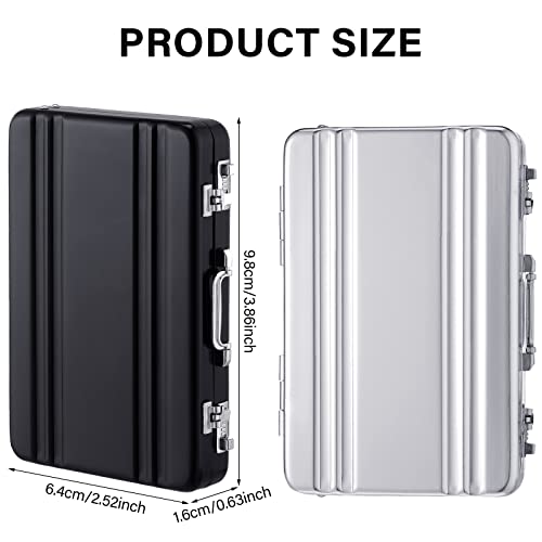 2 Pcs Business Card Holder Suitcase Aluminum Business Card Case with Waterproof Pocket Credit Card Holder for Men Business Card Organizer ID Cards Aluminum Briefcase Gift for Woman (Black, White)