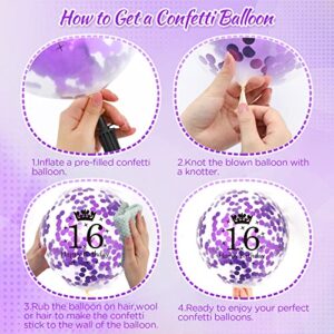 16th Purple Birthday Balloons Decorations, 16PCS Purple White Happy 16th Birthday Confetti Latex Balloons for Girls Boys Happy Birthday Party Wedding Anniversary Indoor Outdoor Party Supplies,12 Inch