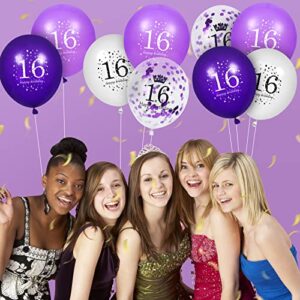 16th Purple Birthday Balloons Decorations, 16PCS Purple White Happy 16th Birthday Confetti Latex Balloons for Girls Boys Happy Birthday Party Wedding Anniversary Indoor Outdoor Party Supplies,12 Inch