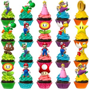 mario birthday party supplies, 24pcs cupcake toppers decorations for mario party supplies decor