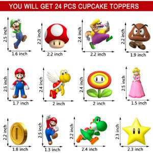 Mario Birthday Party Supplies, 24PCS Cupcake Toppers Decorations for Mario Party Supplies Decor