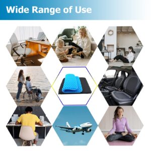 LuckGeto Gel Seat Cushion for Long Sitting Breathable Honeycomb Gel Cushion Tailbone Pain Relief Office Chair Cushion Wheelchair Car Cushions Relief Sciatica Pain with Non-Slip Cover