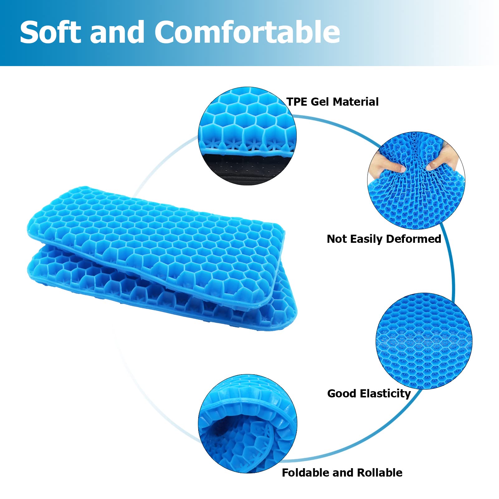 LuckGeto Gel Seat Cushion for Long Sitting Breathable Honeycomb Gel Cushion Tailbone Pain Relief Office Chair Cushion Wheelchair Car Cushions Relief Sciatica Pain with Non-Slip Cover