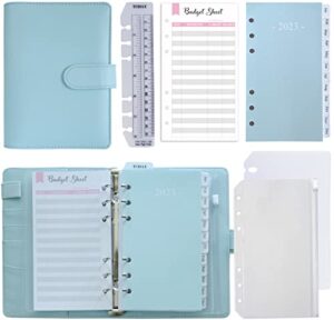 fan&ran 2023 planner binder set a6 - weekly and monthly refills, budget sheets, cash zipper pocket, personal size, sky blue