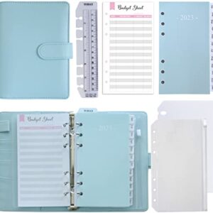 Fan&Ran 2023 Planner Binder Set A6 - Weekly and Monthly Refills, Budget Sheets, Cash Zipper Pocket, Personal Size, Sky Blue