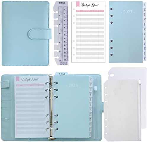 Fan&Ran 2023 Planner Binder Set A6 - Weekly and Monthly Refills, Budget Sheets, Cash Zipper Pocket, Personal Size, Sky Blue