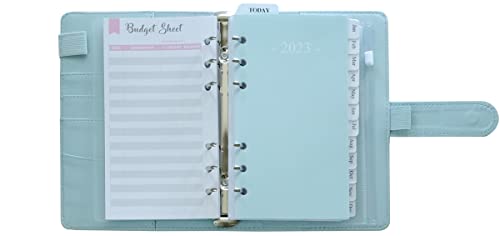 Fan&Ran 2023 Planner Binder Set A6 - Weekly and Monthly Refills, Budget Sheets, Cash Zipper Pocket, Personal Size, Sky Blue