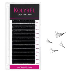 kolybel eyelash extensions easy fan lashes 0.05 thickness d curl 8-15mm mix tray auto blooming lash extension volume lashes lasting self fanning lashes(0.05-d,8-15mm)