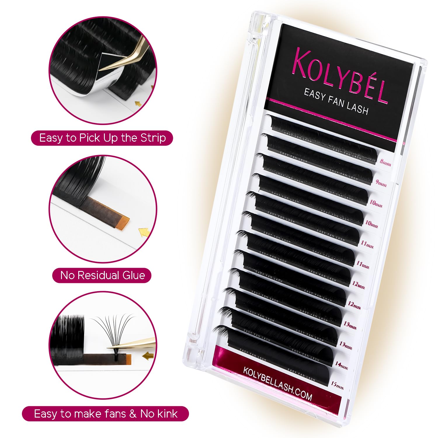 KOLYBEL Eyelash Extensions Easy Fan Lashes 0.05 Thickness D Curl 8-15mm Mix Tray Auto Blooming Lash Extension Volume Lashes Lasting Self Fanning Lashes(0.05-D,8-15mm)