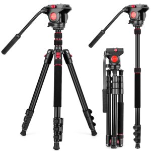 tripod camera tripod, 72" video tripod with fluid head, aluminum heavy duty tripod with carry bag, professional camera tripods & monopods, compatible with video camera, dslr, camcorder
