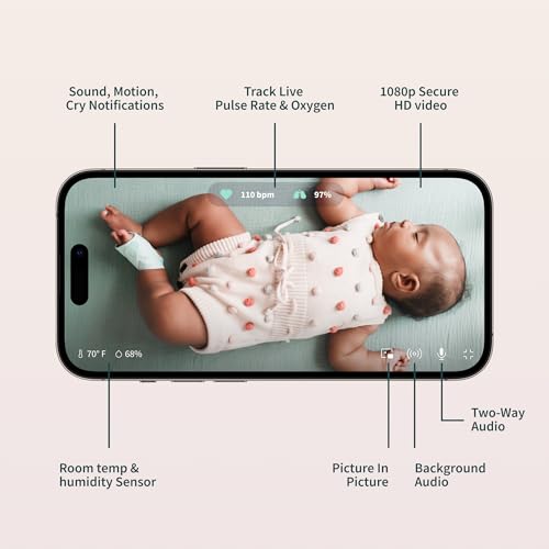 Owlet® Dream Duo 2 Smart Baby Monitor: FDA-Cleared Dream Sock® Plus Owlet Cam 2- Tracks & Notifies for Pulse Rate & Oxygen While Viewing Baby in 1080p HD WiFi Video - Mint