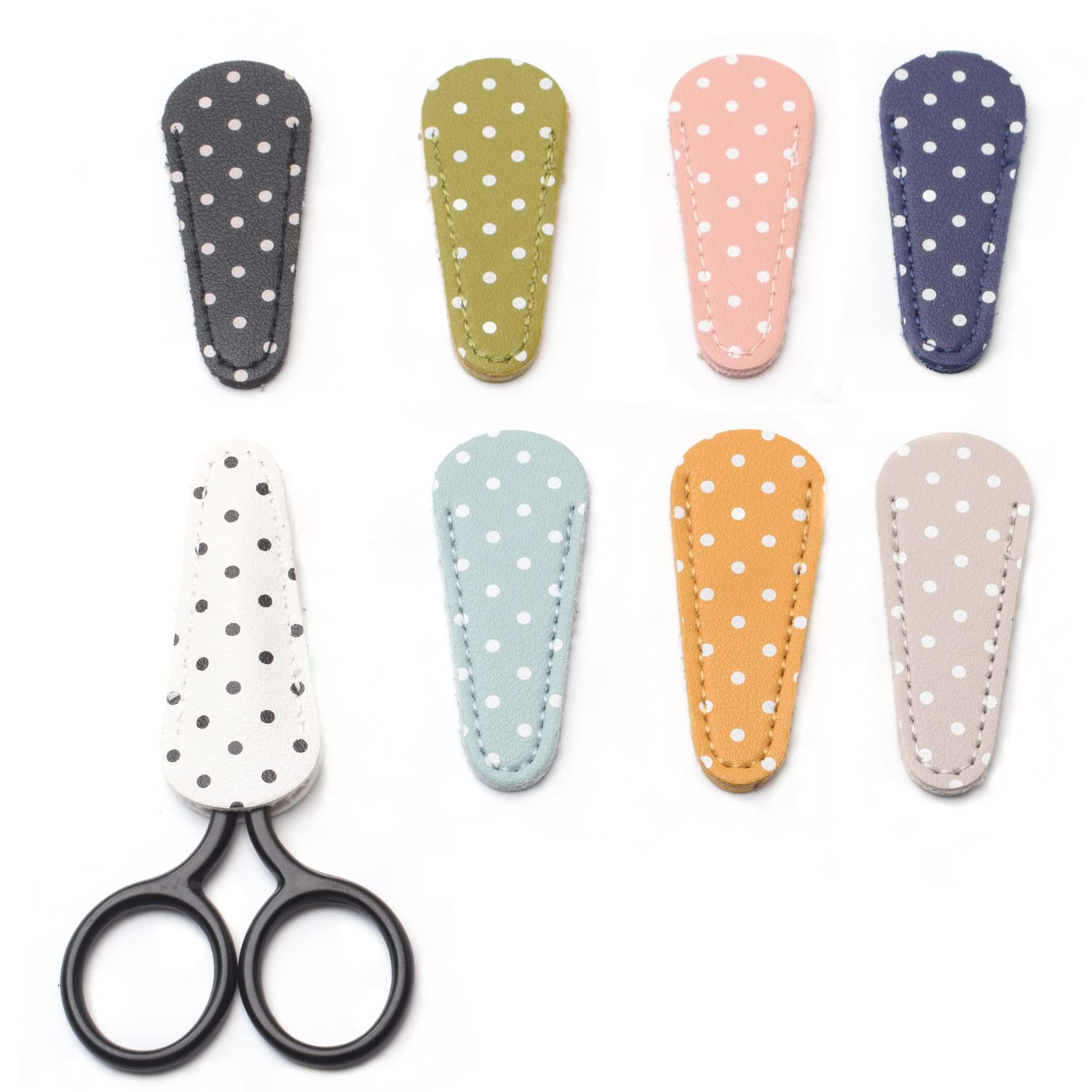 QICAITU 8 Pieces Embroidery Scissors Sheath Polka Dot Scissors Protective Cover Scissors Leather Sheath for Scissors Protection (8 Pcs/Multiple color)