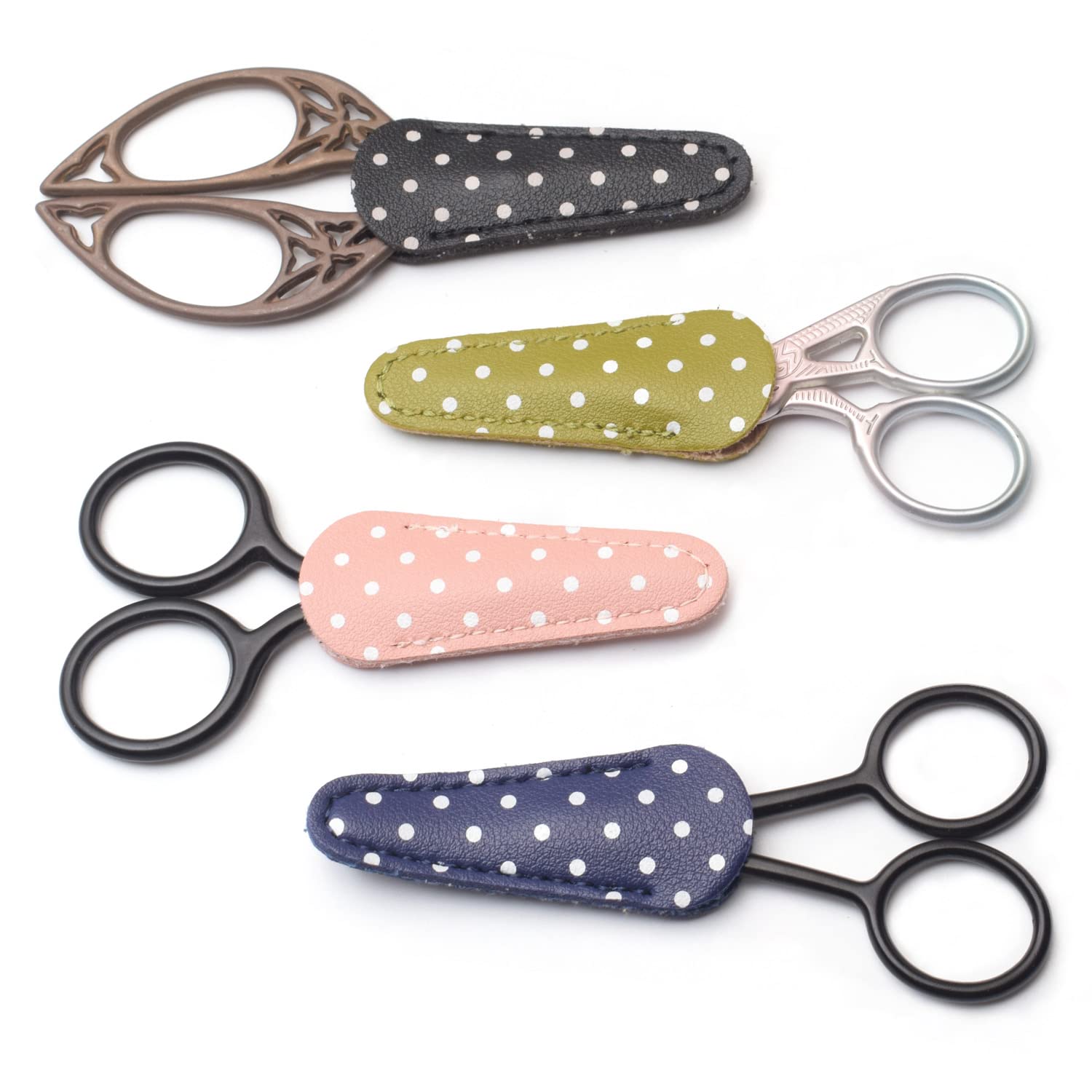 QICAITU 8 Pieces Embroidery Scissors Sheath Polka Dot Scissors Protective Cover Scissors Leather Sheath for Scissors Protection (8 Pcs/Multiple color)