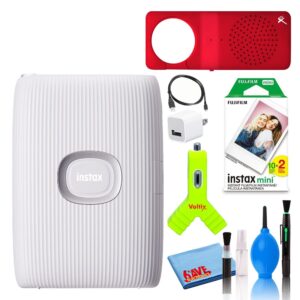 fujifilm instax mini link 2 portable smartphone printer (clay white) creative kit film bundle with (20) instax mini films + bluetooth speaker + on-the-go kit + 6ave cleaning kit + more