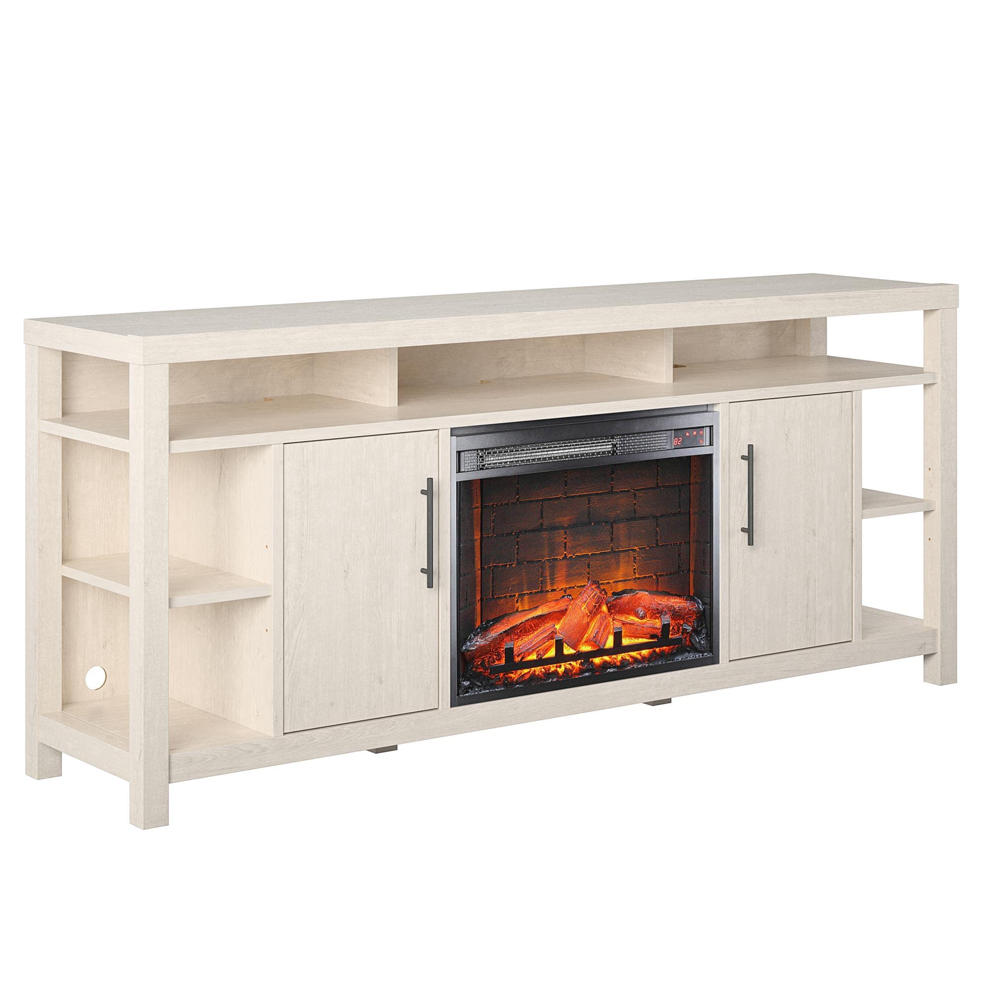 Ameriwood Home Garrick Electric Fireplace Console for TVs up to 75", Ivory Oak