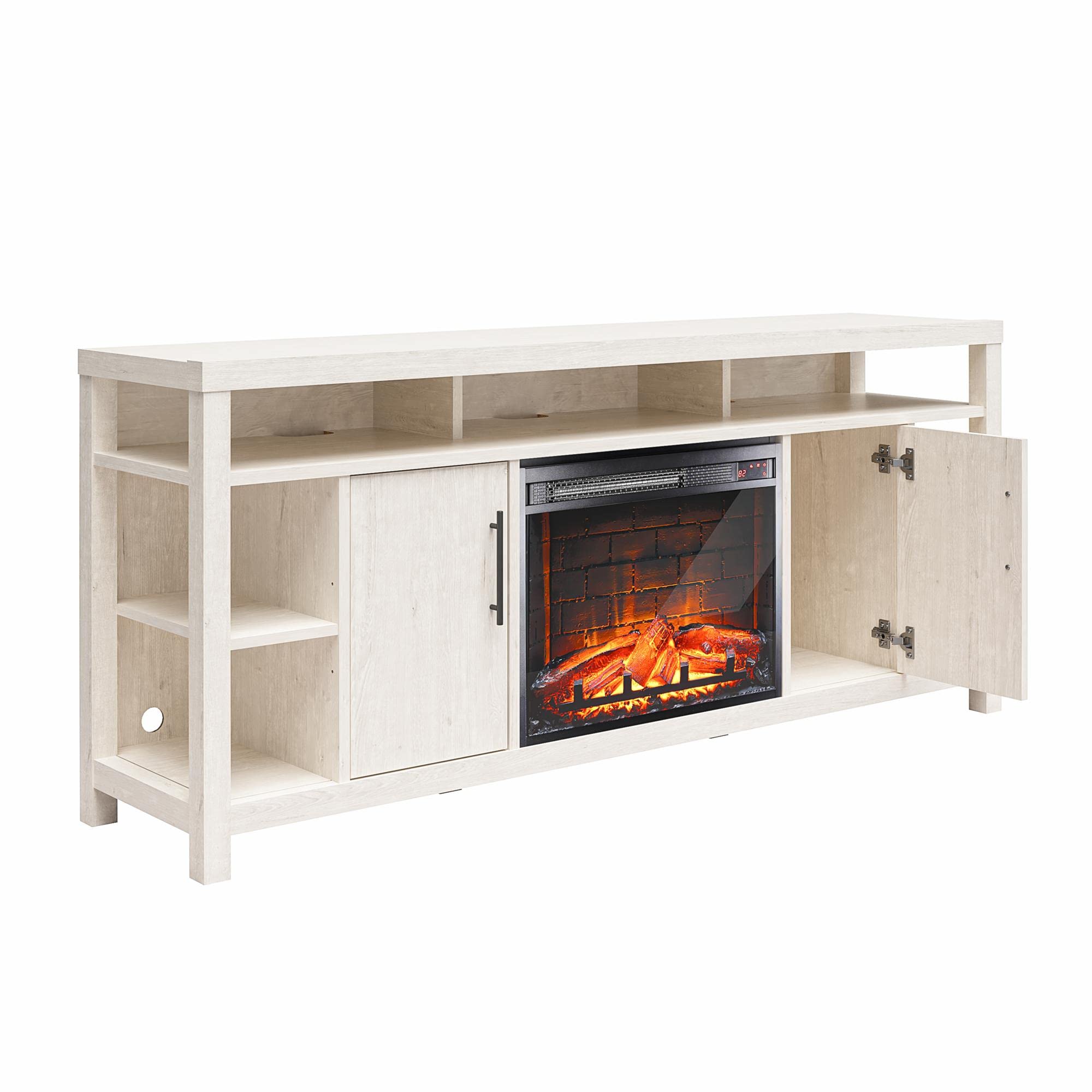Ameriwood Home Garrick Electric Fireplace Console for TVs up to 75", Ivory Oak
