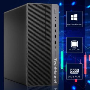 Trading Desktop PC TechMagnet, Intel Core i7 9th Gen, 16GB RAM, 512GB SSD + 2TB HDD, 4 New 22” LED Monitors, 2 Network Cards, Trading Platform Support, MTG Keyboard & Mouse Win 11 (Renewed)