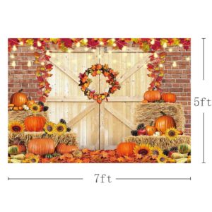 MEHOFOND Thanksgiving Fall Backdrop for Photography Autumn Pumpkin Baby Shower Decorations Thanksgiving Harvest Maple Leaves Sunflower Rustic Wood Background Party Supplies Photobooth Banner 7x5ft