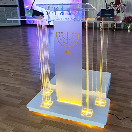 Fixturedisplays® Lighted Led Podium Acrylic Pulpit Wood Deluxe Lectern 39.4 X 17.7 X 43" Churches Synagogue Temple Event Debate 21061