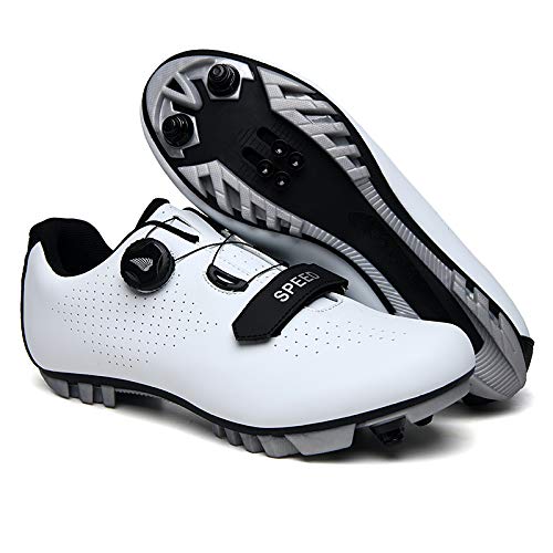 Ksloutdoor Unisex Outdoor Sports Cycling Shoes MTB/Mountain Men's Bike Shoes SPD Women's Compatible 2-Bolt White Size 10.5/13