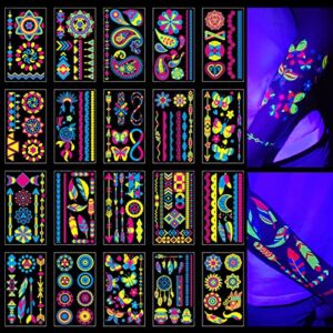 20sheet glow in the dark temporary tattoos 160+styles aldult fluorescence uv neon body face fake waterproof tattoo stickers for women men,rave festival accessory party supplies