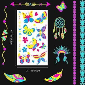 20Sheet Glow in The Dark Temporary Tattoos 160+Styles Aldult Fluorescence UV Neon Body Face Fake Waterproof Tattoo Stickers for Women Men,Rave Festival Accessory Party Supplies