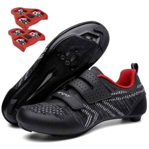 nuoyi piein cycling shoes unisex compatible with pelaton indoor bicycle road bike shoes for men and women with look delta cleats clip（cyc-b101-black red-43）
