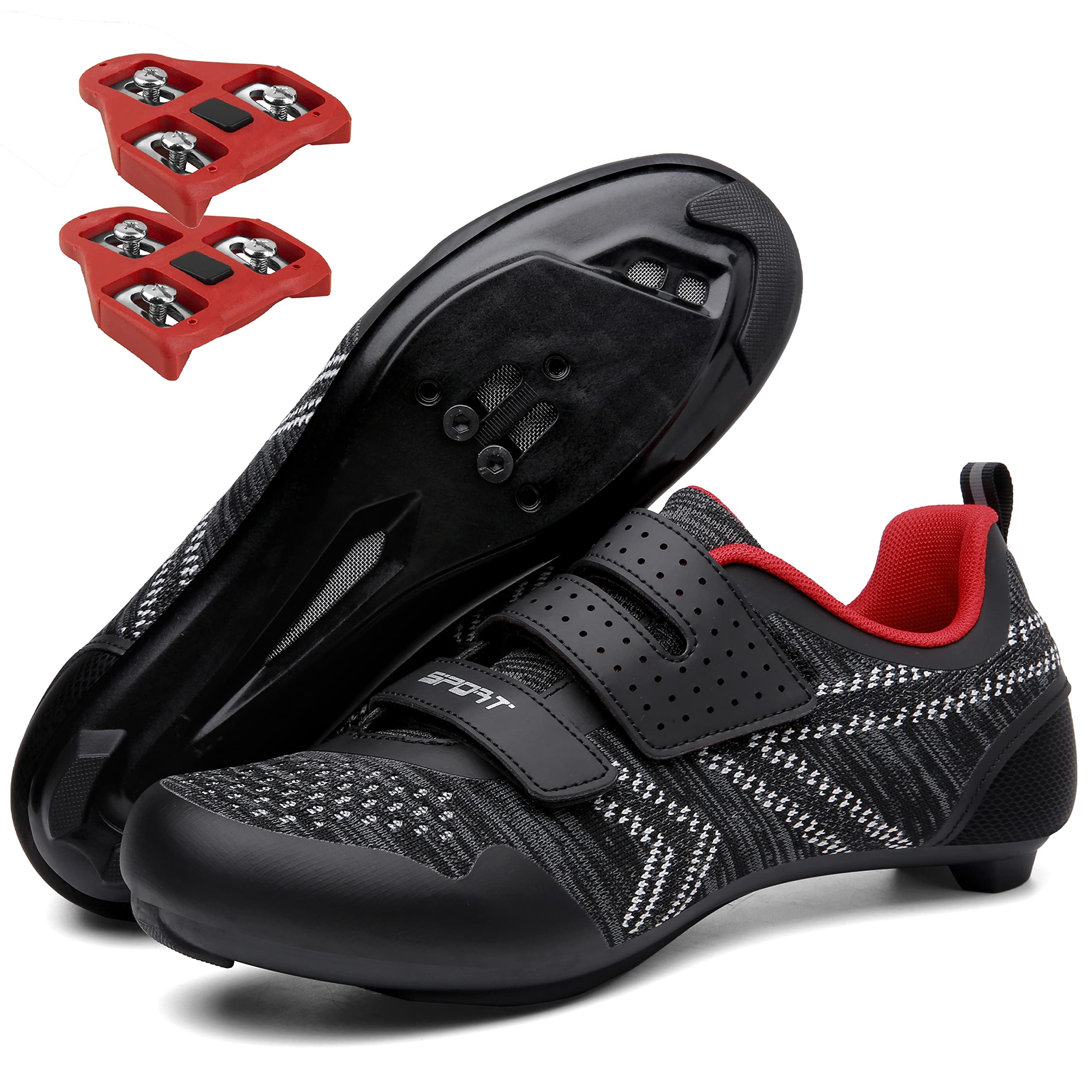 NUOYI PIEIN Cycling Shoes Unisex Compatible with Pelaton Indoor Bicycle Road Bike Shoes for Men and Women with Look Delta Cleats Clip（CYC-B101-Black Red-43）