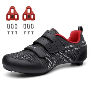 NUOYI PIEIN Cycling Shoes Unisex Compatible with Pelaton Indoor Bicycle Road Bike Shoes for Men and Women with Look Delta Cleats Clip（CYC-B101-Black Red-43）