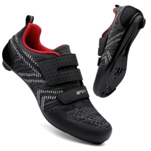 NUOYI PIEIN Cycling Shoes Unisex Compatible with Pelaton Indoor Bicycle Road Bike Shoes for Men and Women with Look Delta Cleats Clip（CYC-B101-Black Red-43）