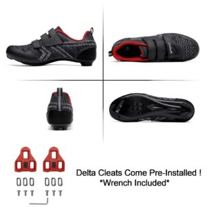 NUOYI PIEIN Cycling Shoes Unisex Compatible with Pelaton Indoor Bicycle Road Bike Shoes for Men and Women with Look Delta Cleats Clip（CYC-B101-Black Red-43）