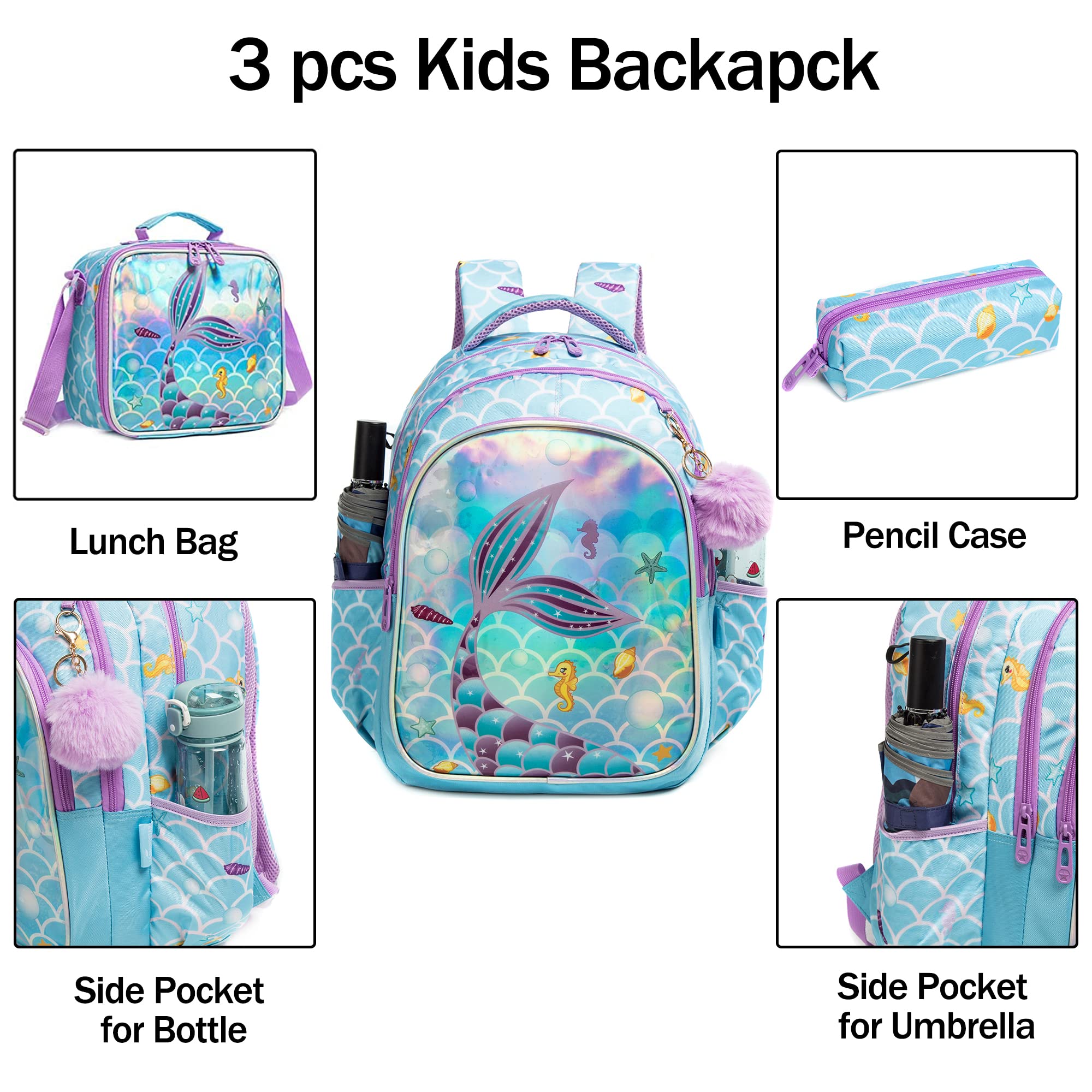 MOHCO Kids Backpack 17inch with Lunch Bag and Pencil Case Lightweight School Backpack for Teens, Girls, Boys, Elementary and Middle school