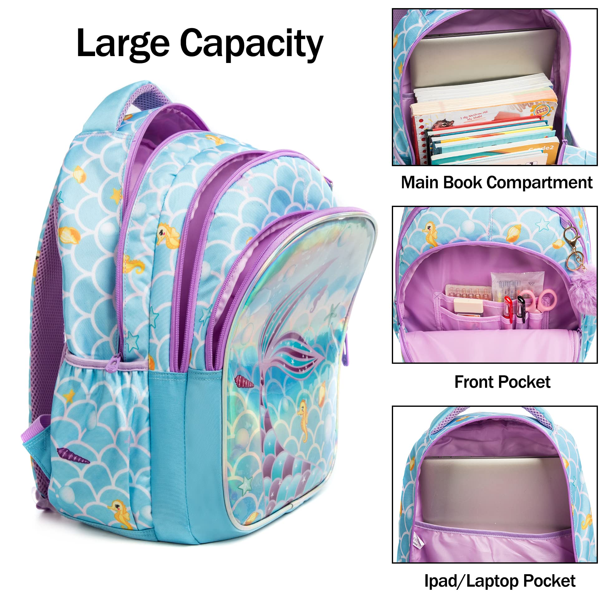 MOHCO Kids Backpack 17inch with Lunch Bag and Pencil Case Lightweight School Backpack for Teens, Girls, Boys, Elementary and Middle school