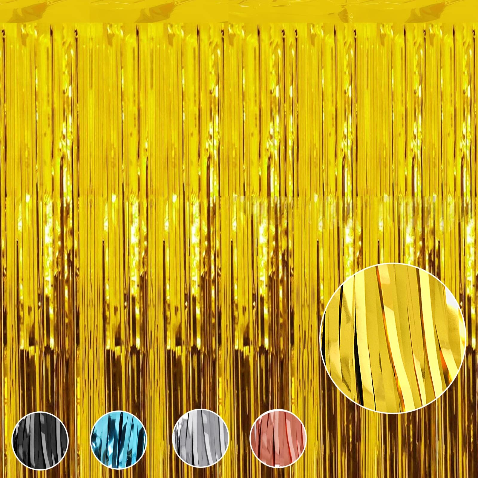 6 Pack Gold Foil Fringe Curtains Party Backdrop, 3.28 x 8.2 ft Metallic Foil Tinsel Fringe Backdrop Door Fringe for Photo Wedding Birthday Bridal Showers Graduation Theme Party Decorations