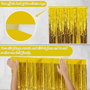 6 Pack Gold Foil Fringe Curtains Party Backdrop, 3.28 x 8.2 ft Metallic Foil Tinsel Fringe Backdrop Door Fringe for Photo Wedding Birthday Bridal Showers Graduation Theme Party Decorations