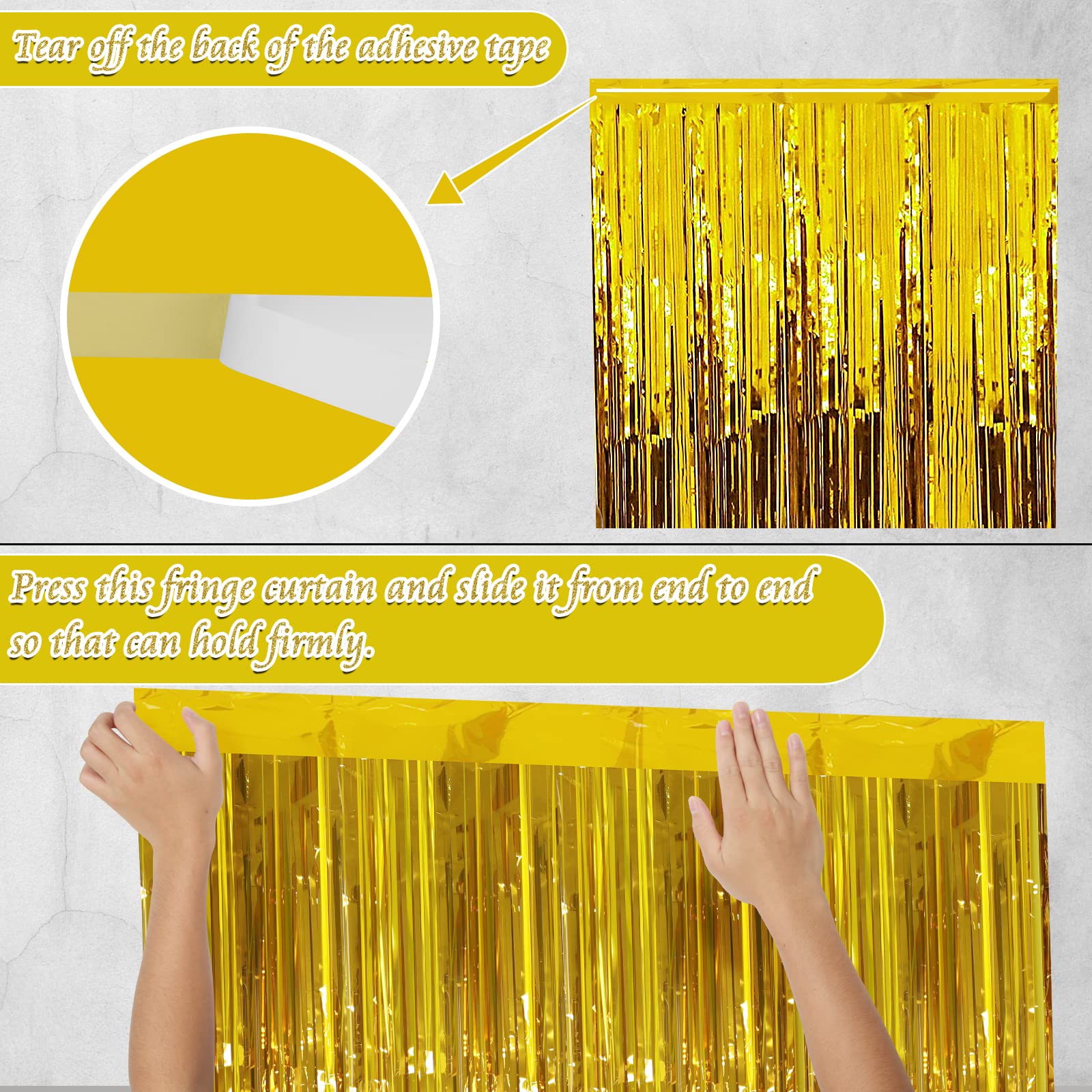 6 Pack Gold Foil Fringe Curtains Party Backdrop, 3.28 x 8.2 ft Metallic Foil Tinsel Fringe Backdrop Door Fringe for Photo Wedding Birthday Bridal Showers Graduation Theme Party Decorations