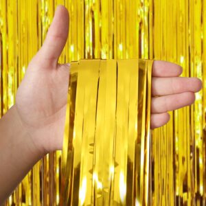 6 Pack Gold Foil Fringe Curtains Party Backdrop, 3.28 x 8.2 ft Metallic Foil Tinsel Fringe Backdrop Door Fringe for Photo Wedding Birthday Bridal Showers Graduation Theme Party Decorations