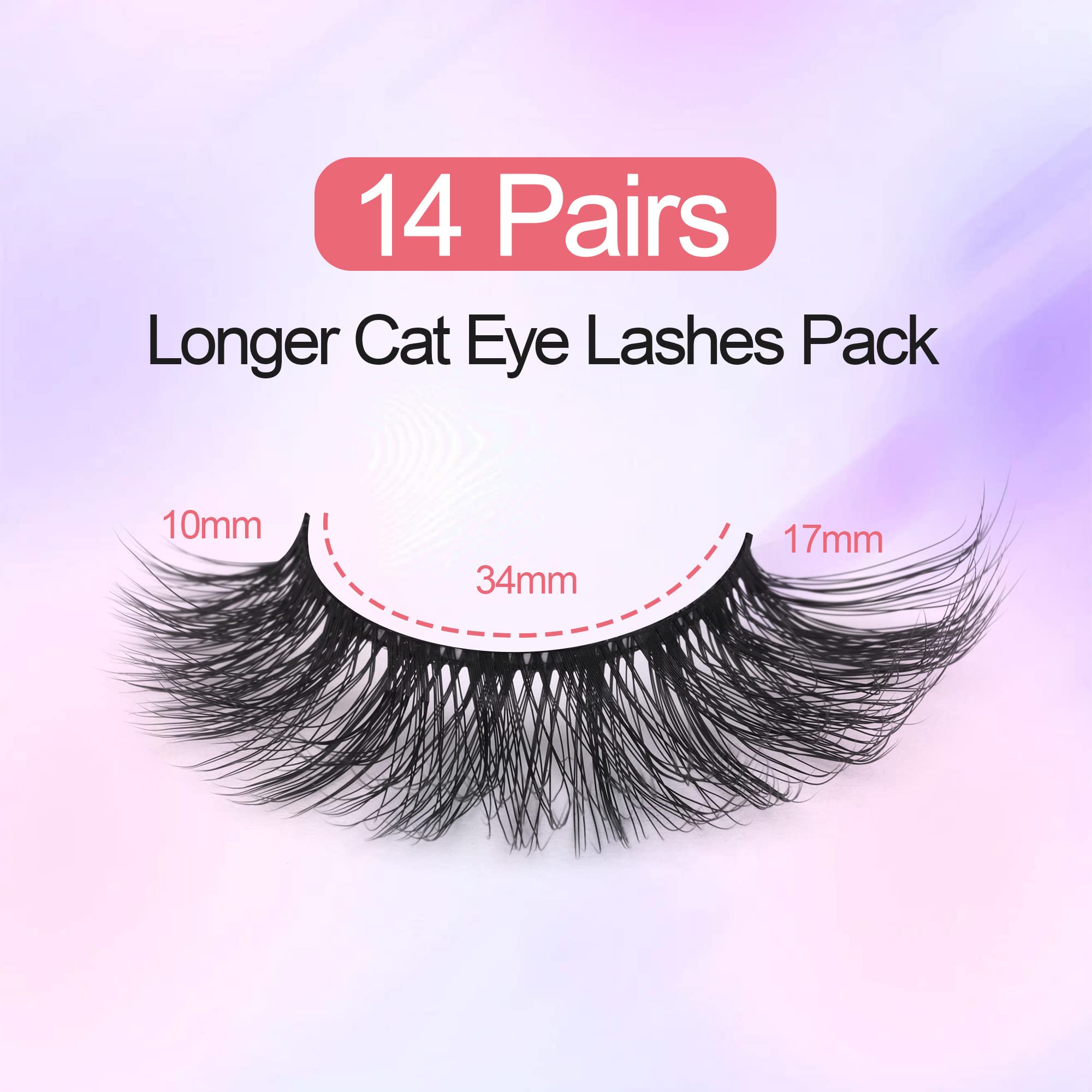 Newcally Lashes Mink Natural Look Cat Eye Wispy False Eyelashes Fluffy Volume Long Fake Eye Lashes Pack 3D Strip Faux Mink Eyelashes 14 Pairs