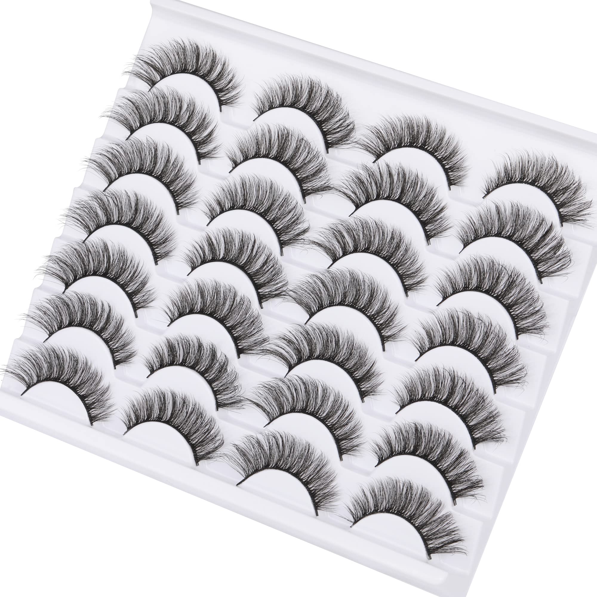 Newcally Lashes Mink Natural Look Cat Eye Wispy False Eyelashes Fluffy Volume Long Fake Eye Lashes Pack 3D Strip Faux Mink Eyelashes 14 Pairs