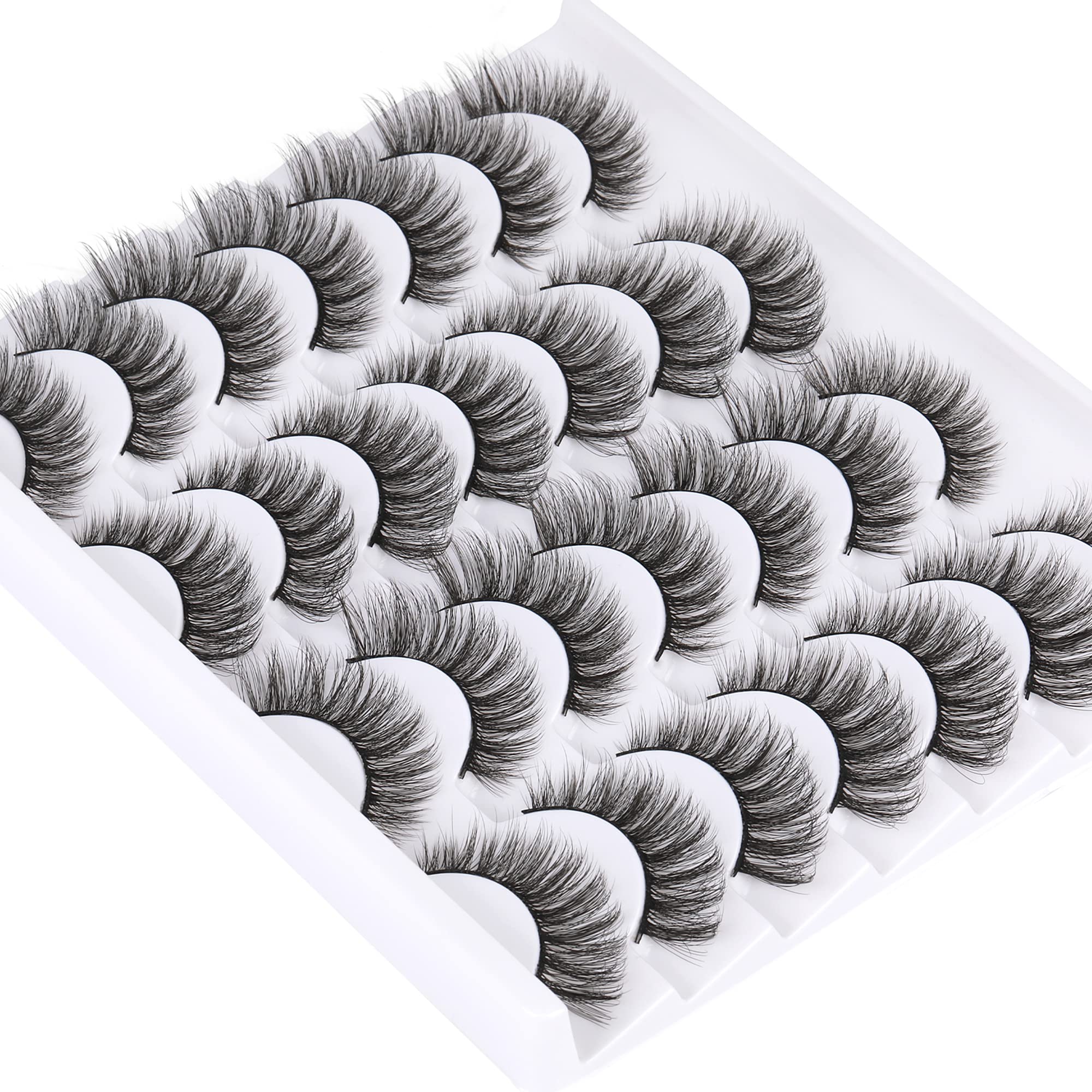 Newcally Lashes Mink Natural Look Cat Eye Wispy False Eyelashes Fluffy Volume Long Fake Eye Lashes Pack 3D Strip Faux Mink Eyelashes 14 Pairs