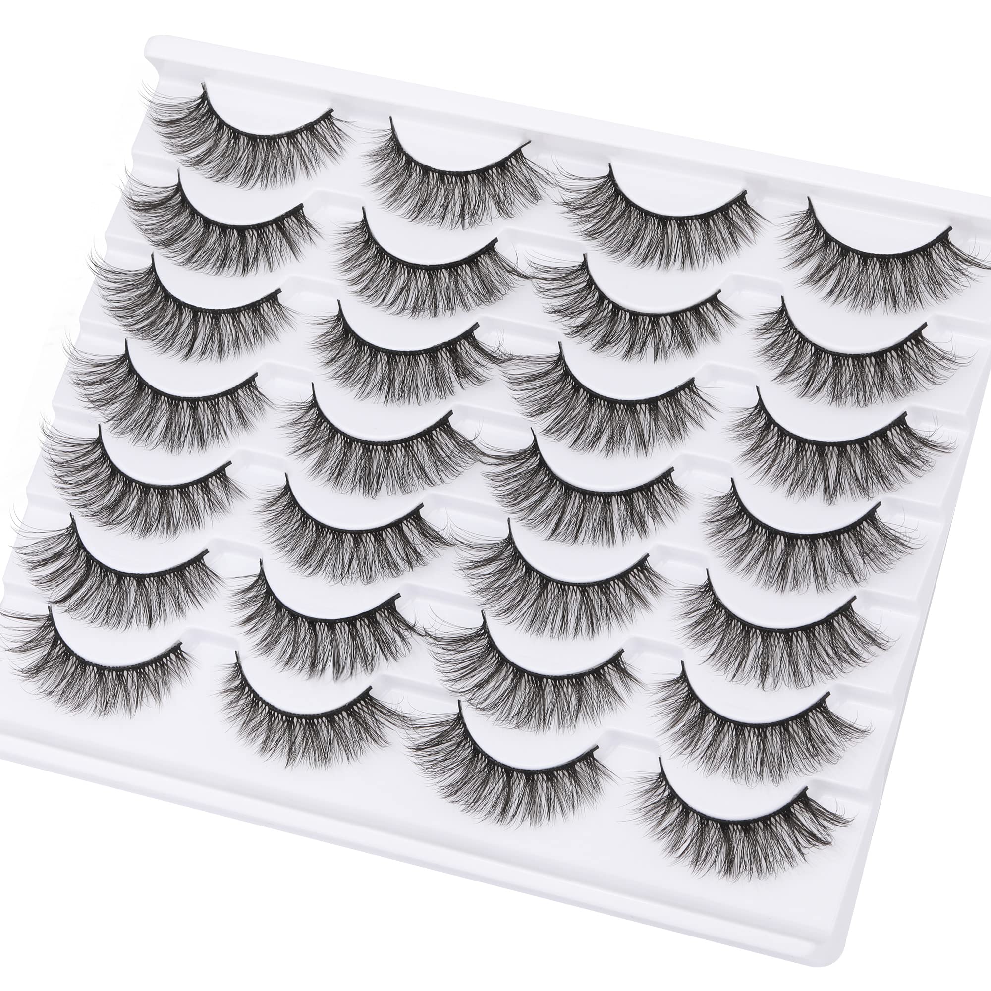 Newcally Lashes Mink Natural Look Cat Eye Wispy False Eyelashes Fluffy Volume Long Fake Eye Lashes Pack 3D Strip Faux Mink Eyelashes 14 Pairs