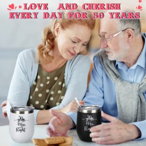 Sieral 50th Years of Marriage Gift 2 Pcs Wine Tumbler Set Anniversary Cups Insulated Wine Glasses Mr and Mrs Tumblers Heart Marriage Keepsake Decoration Gifts for Couple Parents Wife Mom