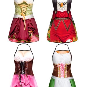 4 Pcs Oktoberfest Apron Oktoberfest Costumes Women German Dirndl Aprons Female Oktoberfest Outfit Waitress Novelty Dresses Oktoberfest Party Decorations for Kitchen Outdoor Cooking BBQ Party Supplies